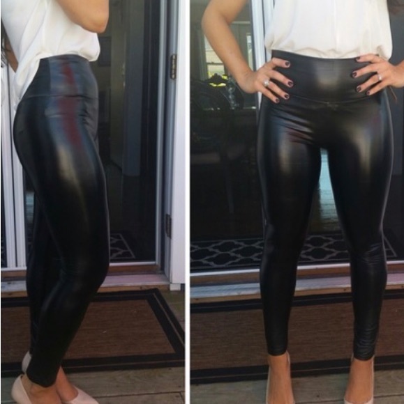 High Waist Faux Leather Tummy Control Leggings - Picture 4 of 4